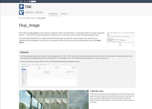 Screenshot der Beschribung der Seite t3up_image